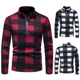 Men's Sweaters LUCLESAM Men's Red Plaid Sweater Half Zipper Stand Collar Pullover Autumn And Winter Christmas Style Casual For Men
