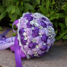 Decorative Flowers Purple And Light Wedding Bouquets Hand Made Flower Rhinestone Bridesmaid Crystal Bridal Bouquet De Mariage