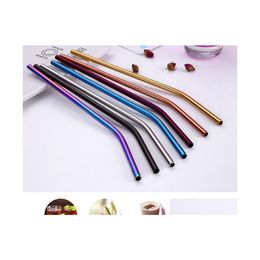 Drinking Straws Colorf Stainless Steel St 21.5Cm Straight Bent Reusable Sts Juice Party Bar Accessorie Sn034 Drop Delivery Home Gard Dhevc