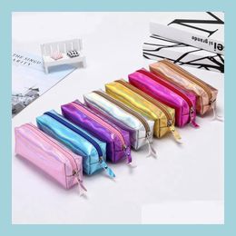 Pencil Bags Pu Kawaii Iridescent Laser Case Cute Box For Girls Boy Gift Bag School Supplies Stationery Drop Delivery Office Business Dhkbe