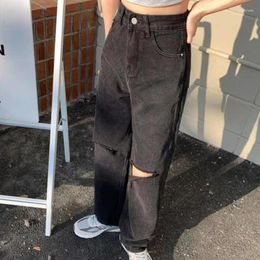 Women's Jeans Women's Spring And Autumn 2023 Loose Thin Drape Wide-leg Mopping Pants Black High-waist Ripped Classic Straight-leg