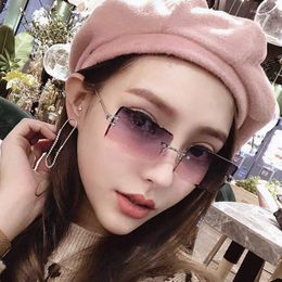 Sunglasses Fashion Vintage Woman Rimless Rectangle Designer Pink Gradient Sun Glasses Female Cutting Lens Square Eyeglasses