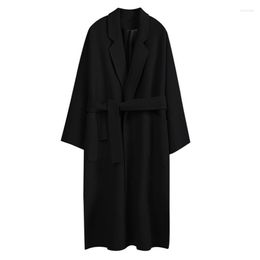 Women's Wool Women's & Blends 2023 Winter Trench Coat Autumn Black Long Female Jacket Belt Flannel Overcoat Clothes Casaco Feminino