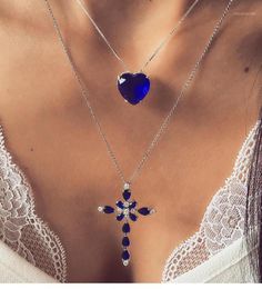 Pendant Necklaces Multilayer Cross Blue Rhinestones Crystal Heart Necklace Titanic Of The Ocean For Women Fashion Jewelry1