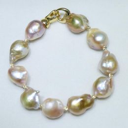Link Bracelets 15mm Edison Baroque Pearl Bracelet Length Keshi Natural Mixcolor Shinning Kiwa With Heart Clasp