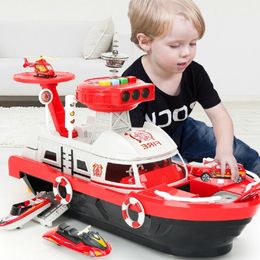 Diecast Model car Kids Toys Simulation Track Inertia Boat Diecasts Vehicles Music Storey Lighting Toy Ship Model Toy Car Parking Toys for Boys Gift 230111