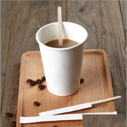 Disposable Dinnerware 14Cm Natural Wood Coffee Stirring Individual Package Wooden Mixing Popsicle Cupcake Sticks For Cafe Shop Drop Dhz7I