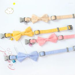 Dog Collars Pet Collar Solid Color Stick Cloth Cat Bow With Bell Supplies Accessories