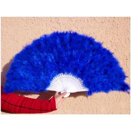Party Favour Factory Direct Sales White Ladies Folded Turkey Feather Hand Fan Wholesale Handmade Fans For Dance Wedding Decoration 41 Dh6Ue