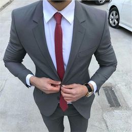 Men's Suits & Blazers 2023 Arrival Grey Slim Fit Men Suit Tuxedos Masculino 2 Pieces (Jacket Pants Tie) Man Latest Style 1110