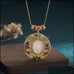 Pendant Necklaces Retro Goldplated Cold Enamel Jade Inlaid With An S925 Sier Necklace Womens Jewelrypendant Drop Delivery Jewelry Pen Dhd37