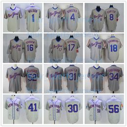 Retro baseball Jerseys Wilson Dykstra Carter Gooden Hernandez Strawberry Conforto Piazza Syndergaard Seaver Cespedes McGraw Size S--6XL