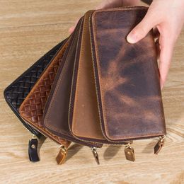 Wallets Real Leather Men Long Vintage Male Clutch Bag Multi-Pocket Card Holder Purse Money Mobile Phone