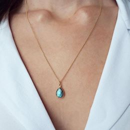 Choker Labradorite Necklace Teardrop Pendant Gemstone Jewellery Dainty Gold Chokers