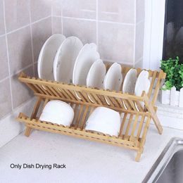 Dish Racks Drainer Folding Drying Rack Easy Clean Durable Practical Plate Home Kitchen 2 Tier Gifts Retro Natural Bamboo Restaurant 230111