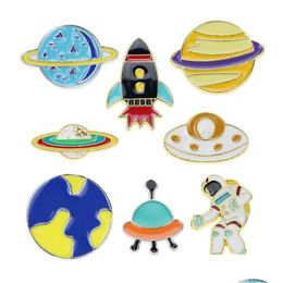 Pins Brooches Cartoon Astronaut Spacecraft Rocket Brooch Pins Set Funny Ufo Planet Alloy Paint For Children Jewelry Gift Badge Shir Dhx19