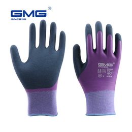 Work Gloves Waterproof GMG Purple Polyester Grey Latex Sandy Safety ing Women Garden Farming Construction