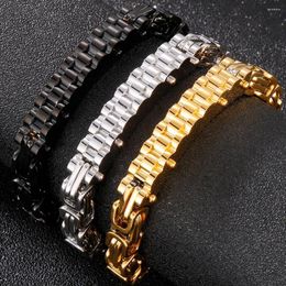 Link Bracelets Gold Plated Stainless Steel Man Bracelet For Men 8MM Chain Men's Wrist On Hand Jewellery Accessories Engraveable