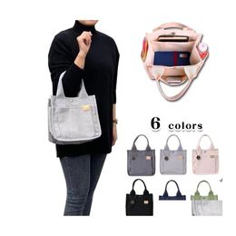 Storage Bags Handbags Esigner Top Grade Canvas Bento Picnic Lunch Lunchbox Hand Carry Bag Vintage Simple Shop Totes Pouch Rrb14656 D Otqyc