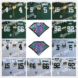 Football Jerseys Mitchell and Ness Throwback Football 75th Vintage 4 Brett Favre Jersey 15 Bart Starr 66 Ray Nitschke 92 Reggie White 5 Paul Hornung Green