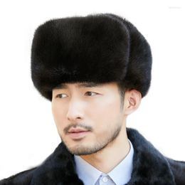 Berets Russian Hat Ushanka Men Winter Thickened Warm Beanie Caps Korean Fashion Earflap Pilot Bomber Real