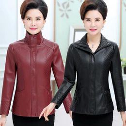 Women's Leather Jackets Plus Sizes 6XL Black Middle-aged Faux Coat Female Clothing Casual Outerwear &