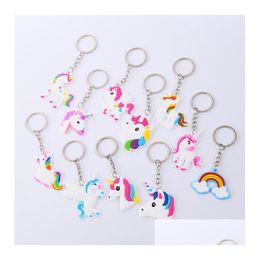 Keychains Lanyards 16 Styles Cartoon Keychain Pvc Soft Rubber Doll Pendant Rainbow Horse Handicraft Accessories Keyring Drop Deliv Dhsam