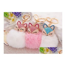 Keychains Lanyards Chuzzle Alloy Key Chain Diameter About 8Cm Head Rabbit Hair Girls Bag Pendant Car Creative Drop Delivery Fashio Dhbgz