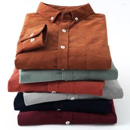 Men's Casual Shirts Pure Cotton Corduroy Men Shirt Long Sleeve Brown Thick Winter XXL Regular Fit Model Male Button Down Blouse