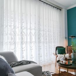 Curtain Modern Embroidered Tulle Curtains For Living Room White Floral Sheer Bedroom Voile Window Blinds Drapes Customs Home