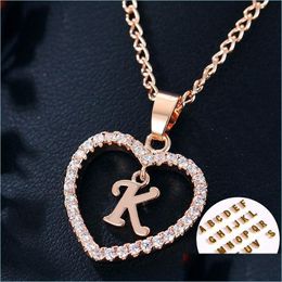 Pendant Necklaces Classic Rose Gold 26 Letter Diamond Paved Love Heart Necklace Alphabet Az Initial Womens Jewelry Gift 166 T2 Drop Dhsr1