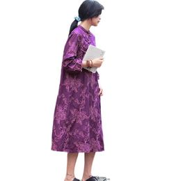 Casual Dresses QPFJQD Ladies Retro Embroidery Cotton Stand Long Sleeve Loose Cheongsam Fall Spring Women Chinese Style Elegant Dress