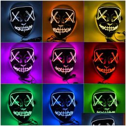 Party Masks Halloween Horror Led Glowing Mask V Purge Election Costume Dj Light Up Glow In Dark 10 Colors Drop Delivery Home Garden Dh6Sb