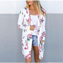 Women's Jackets 2023 Winter Printing Flower Open Stitch Long Jacket Outwear Fashion Pocket Coat For Women Chaqueta Mujer