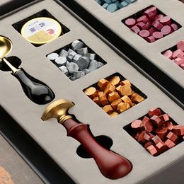 Stamps 6pcs set DIY Wax Seal Map Gift Box Kit Detachable Stamp Spoon Set ing Beads Retro Wedding Packaging Gifts 230111