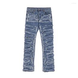 Men's Jeans 2023 Men Ripped Old Hip Hop Slim-Fit Fabric Stretch Denim Trousers Mid-Waist Casual Pants