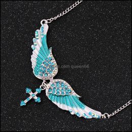 Pendant Necklaces Angel Wing Necklace Ladies Imitation Crystal Choker Guardian Women Biker Jewelry Gifts Her Girl Cross Drop Deliver Dh3Ho