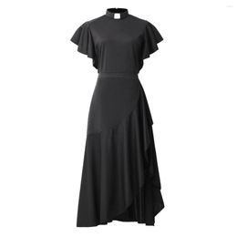 Party Dresses Church For Women Ruffle Split Maxi Dress With Tab Insert Collar