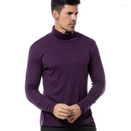 Men's Sweaters LUCLESAM Men's Turtleneck Winter Knitted Sweater Double Collar Slim Fit Pullover Purple Jersey Male Basic Warm Tops