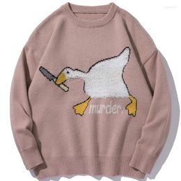 Men's Sweaters Harajuku Vintage Cartoon Pattern Knitted Funny Fat Duck Sweater Men Autumn Winter Oversized Hip Hop Pullover Unisex Jumper