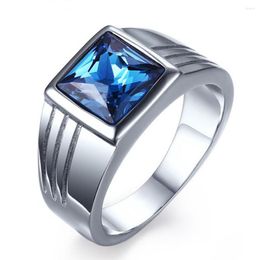 Wedding Rings Romantic Stainless Steel Silver Color Biker Finger Blue Rhinestone Mens Womens Unisexs Jewelry Christmas Gift US Size 7-11