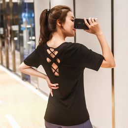 Active Shirts Large Size Summer Women Short Sleeve Tops And Blouses Hollow Out Yoga T-shirt Quick Drying Jogging Sports
