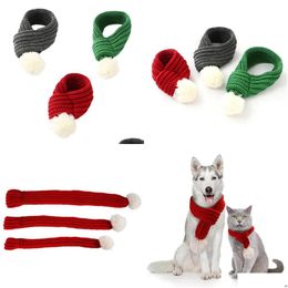 Dog Apparel 1Pc Winter Warm Pet Supplies Fashion Year Knit Scarf Cat Accessories Red Grey Green S M L Size Drop Delivery Home Garden Dhfb5