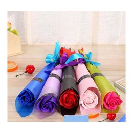 Decorative Flowers Wreaths Wholesale Single Colour Paper Soap Flower Creative Simation Rose Valentine S Day Drop Delivery Home Gard Otark