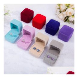 Jewelry Boxes 11 Colors 55X50X4M Veet Gift For Rings Wedding Engagement Couple Packaging Square Show Case Box Drop Delivery Display Dhxrf