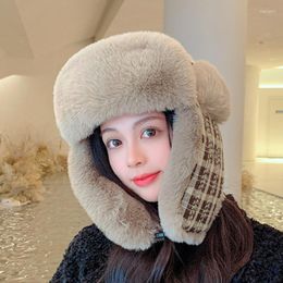 Berets EUMOAN South Korean Fashion Plaid Lei Feng Hat Women's Winter Weatherproof And Warm Ear Protection Men Outdoor Windproof Ca