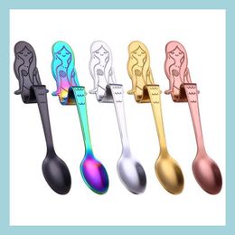 Spoons Creative Mermaid Serving Mixing Spoon Stainless Steel Honey Tea For Party Novelty Souvenir Coffee Stirring Scoop Drop Deliver Dh0Kh