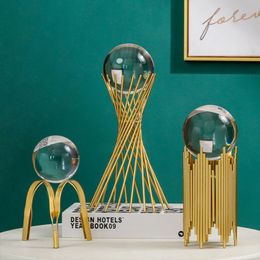 Decorative Objects Figurines Nordic Light Luxury Metal Crystal Ball Ornaments Creative Home Decor Abstract Shape Golden Iron Crafts Exquisite Gifts 230111