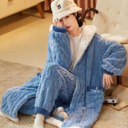 Women's Sleepwear Flannel Pyjamas Sets Women Winter Nightgown Suit Thicken Warm Bathrobe Casual Loose Nightwear Home Clothes Soft Homewear