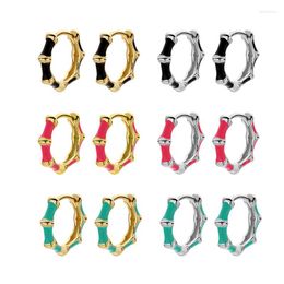 Hoop Earrings TrustDavis Women 925 Sterling Silver Earring 2023 Oil Enamel Bamboo Gift For Girls Fine Jewelry DF026